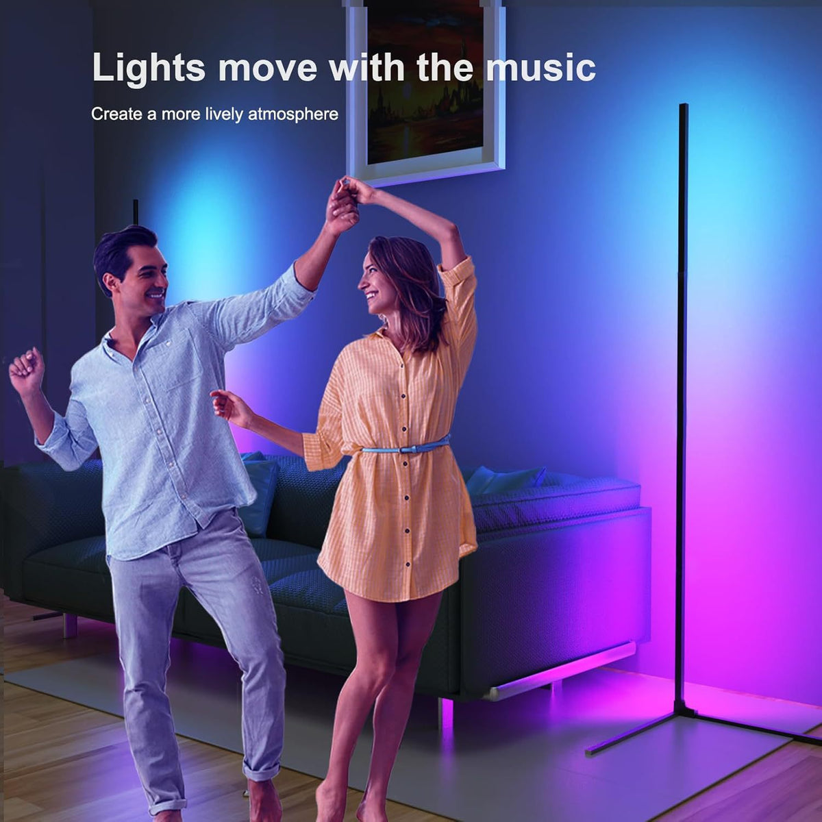 Glowinex Aura Core slim modern standing lamp with RGB lighting, product photograph