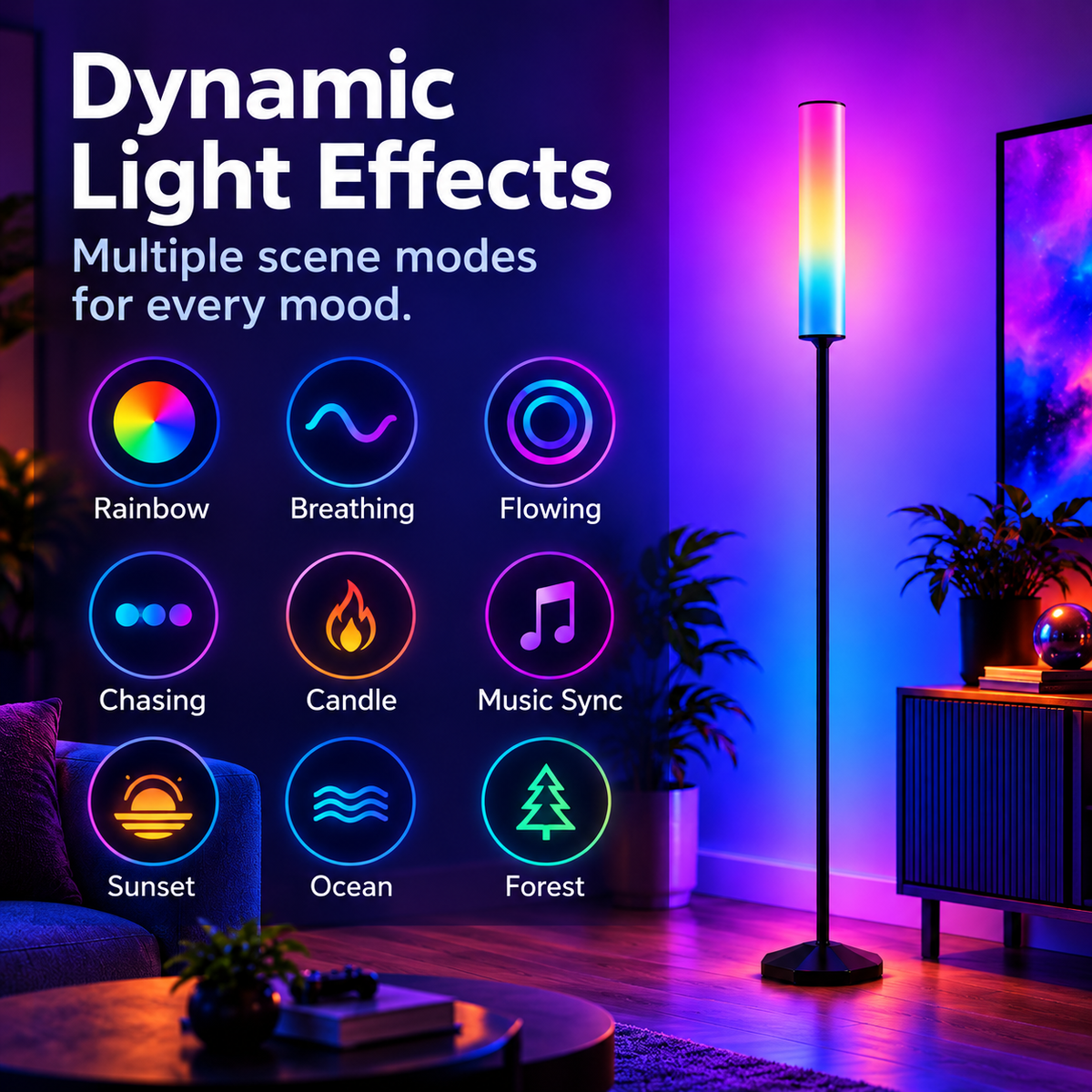 Glowinex Aura modern RGBIC LED standing light, gallery view