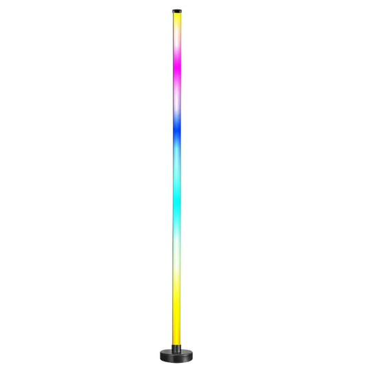 Glowinex Aura Orbit RGB floor lamp with slim vertical light and circular base
