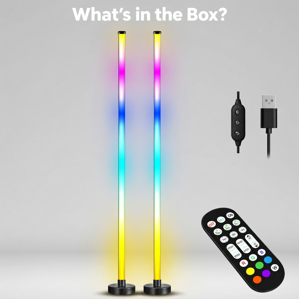 Glowinex Aura Orbit RGB floor lamp – What's in the Box? product contents infographic, second image
