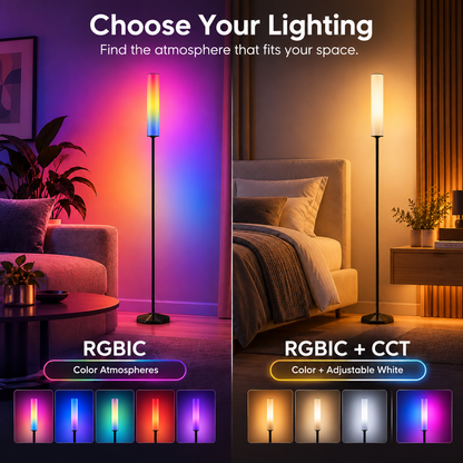 Glowinex Aura floor lamp with RGBIC multi-zone colour lighting