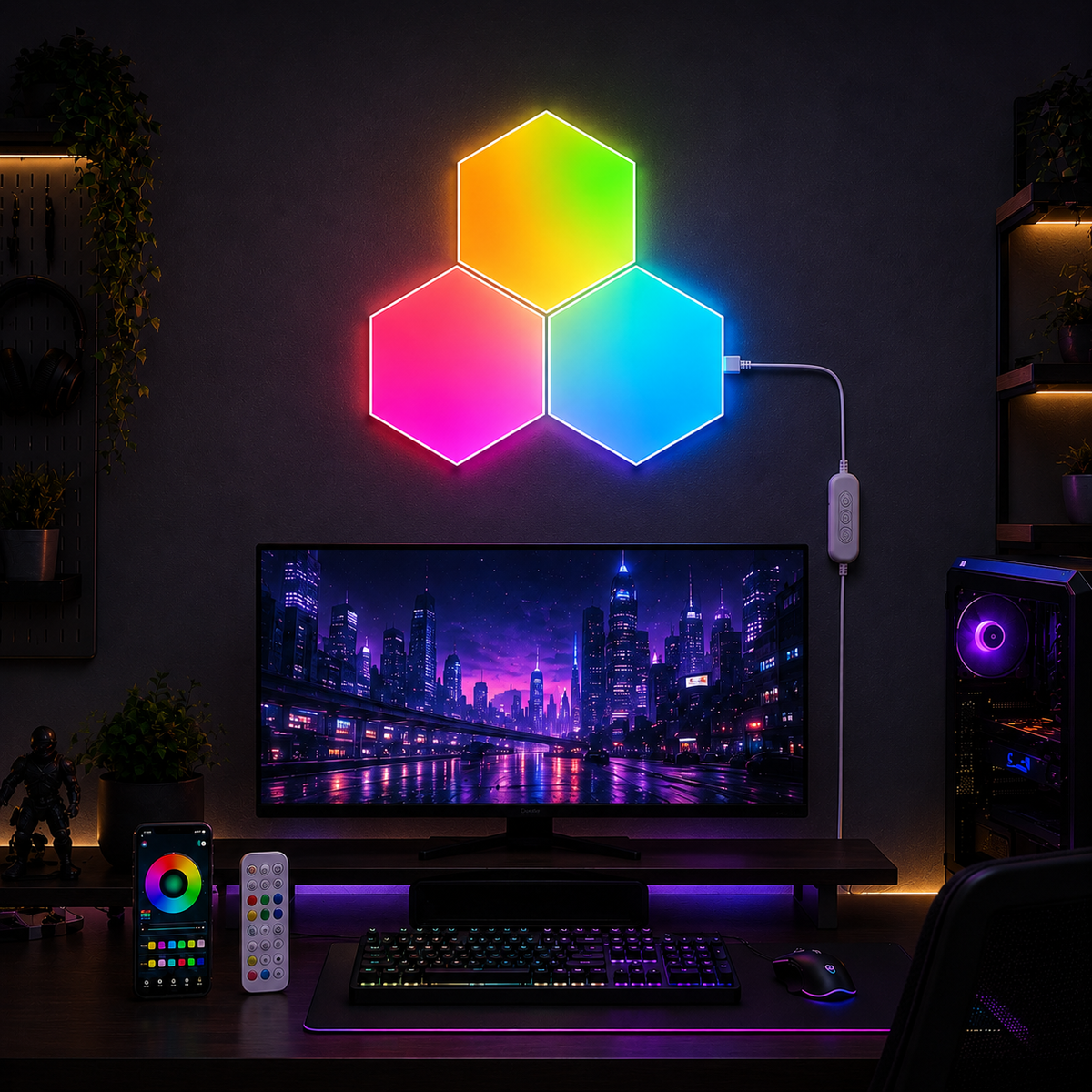 Glowinex Edge Hexagon RGB light panels with music-sync lighting