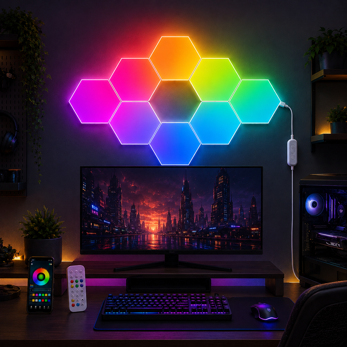 Glowinex Edge Hexagon RGB light panels with remote control