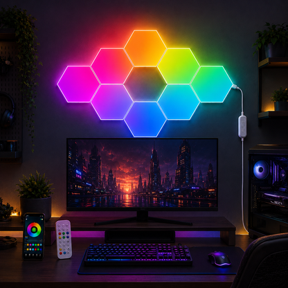 Glowinex Edge Hexagon RGB light panels with remote control
