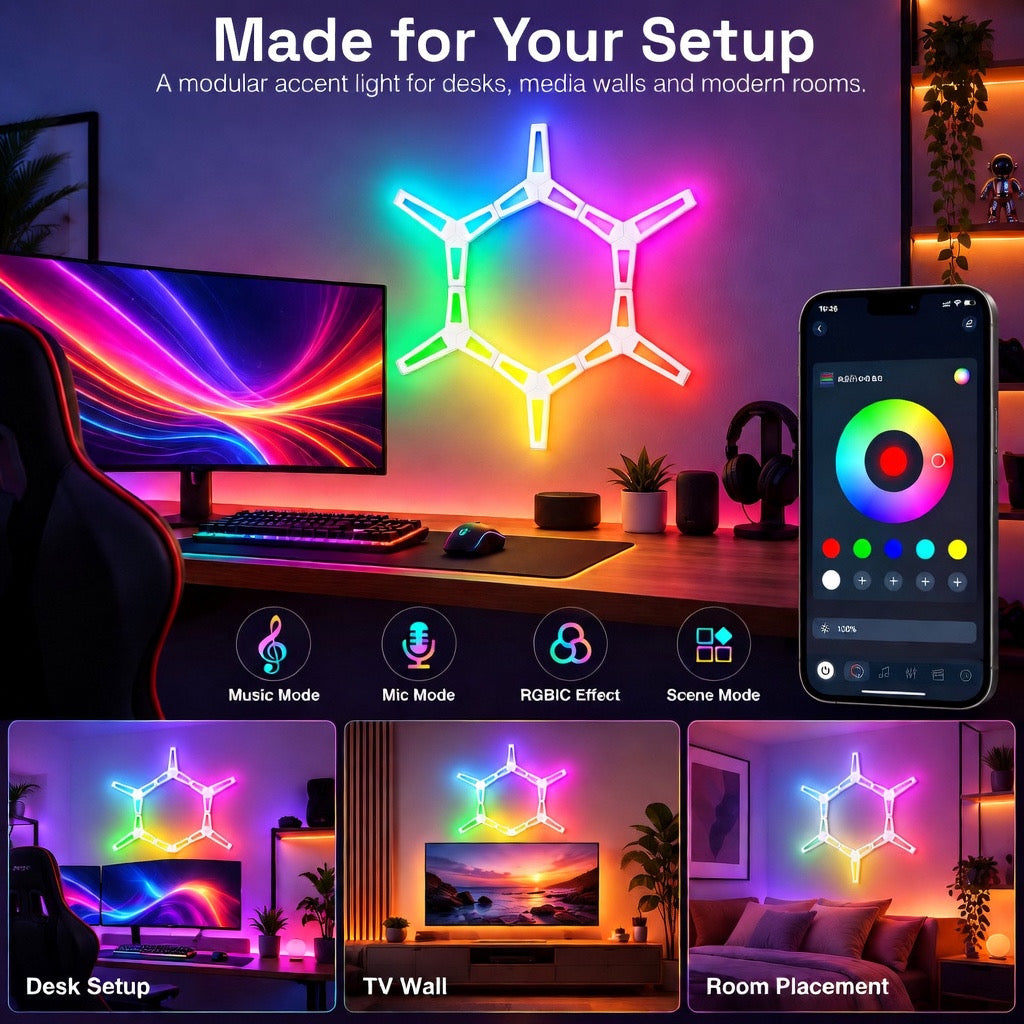Glowinex Edge Nexus geometric RGBIC light panel kit for interior wall lighting