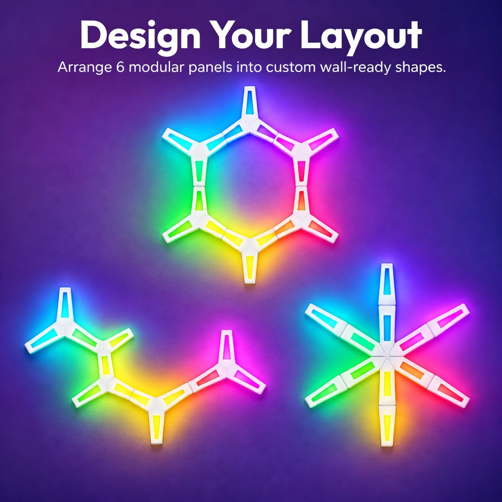 Glowinex Edge Nexus RGBIC light panels for geometric wall lighting, gallery view