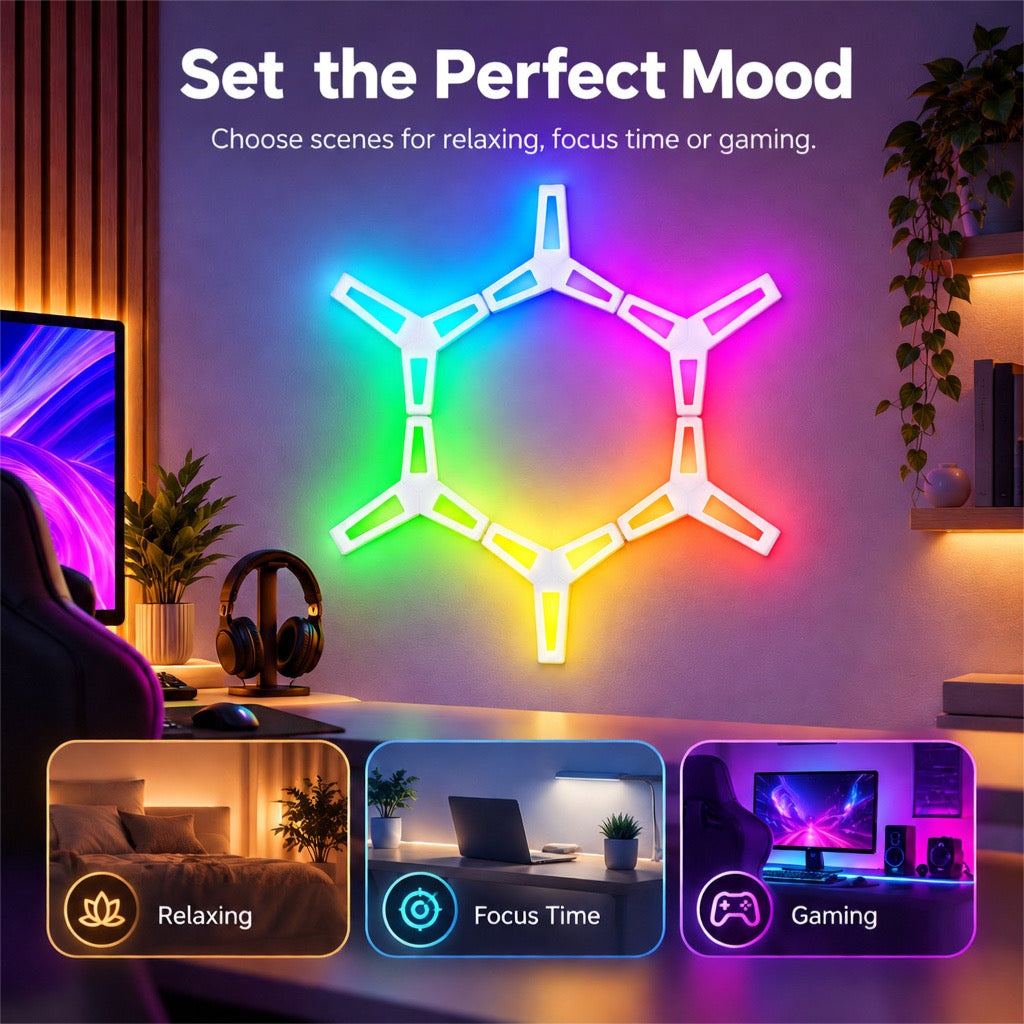 Glowinex Edge Nexus six-piece modular wall lighting kit, gallery photograph