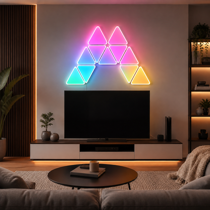Glowinex Edge Triangle LED wall light panels for colourful ambient room lighting