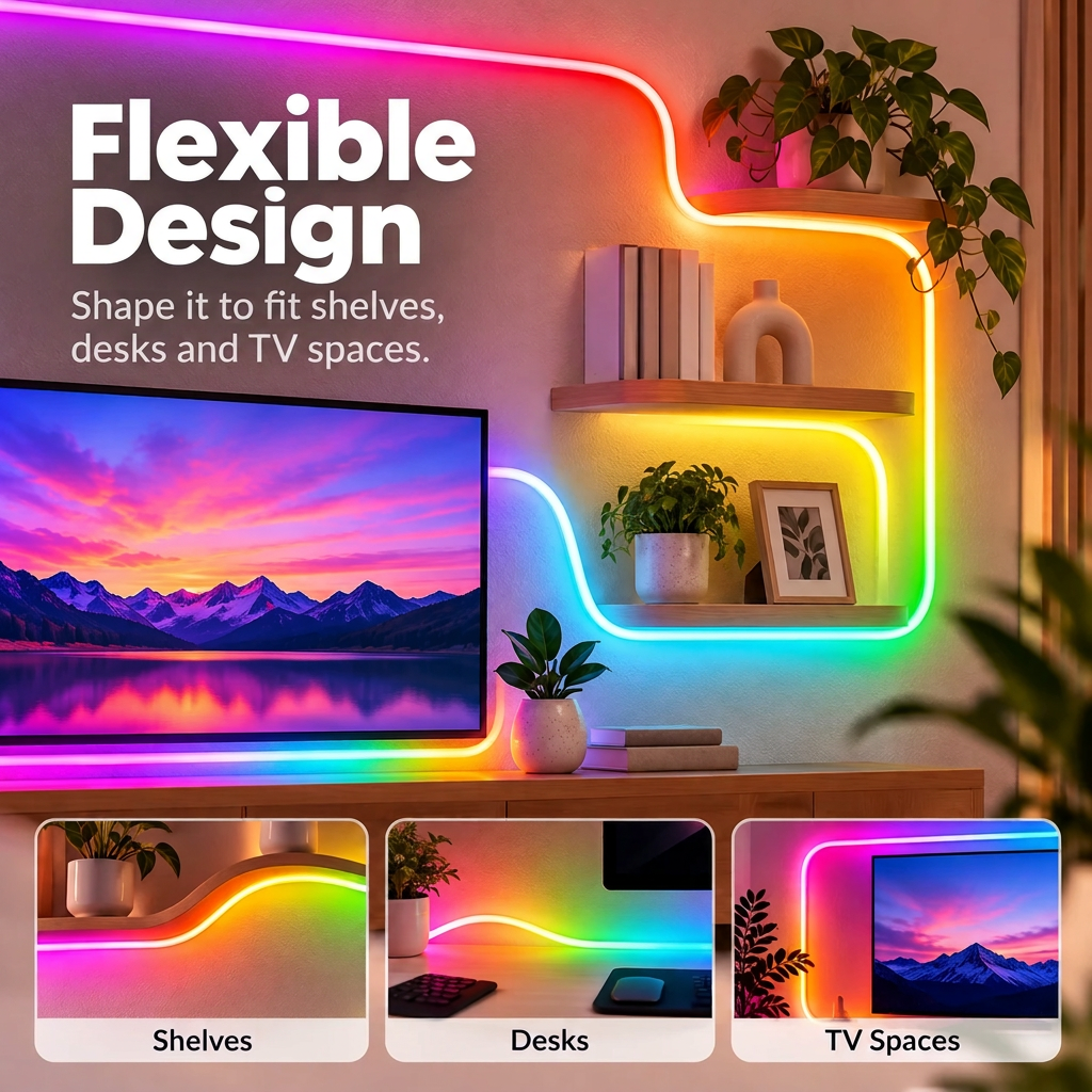 Glowinex Flow Curve flexible neon-style RGB accent lighting strip, gallery image