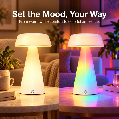 Glowinex Halo Bloom smart RGB table lamp with a built-in 5200 mAh rechargeable battery