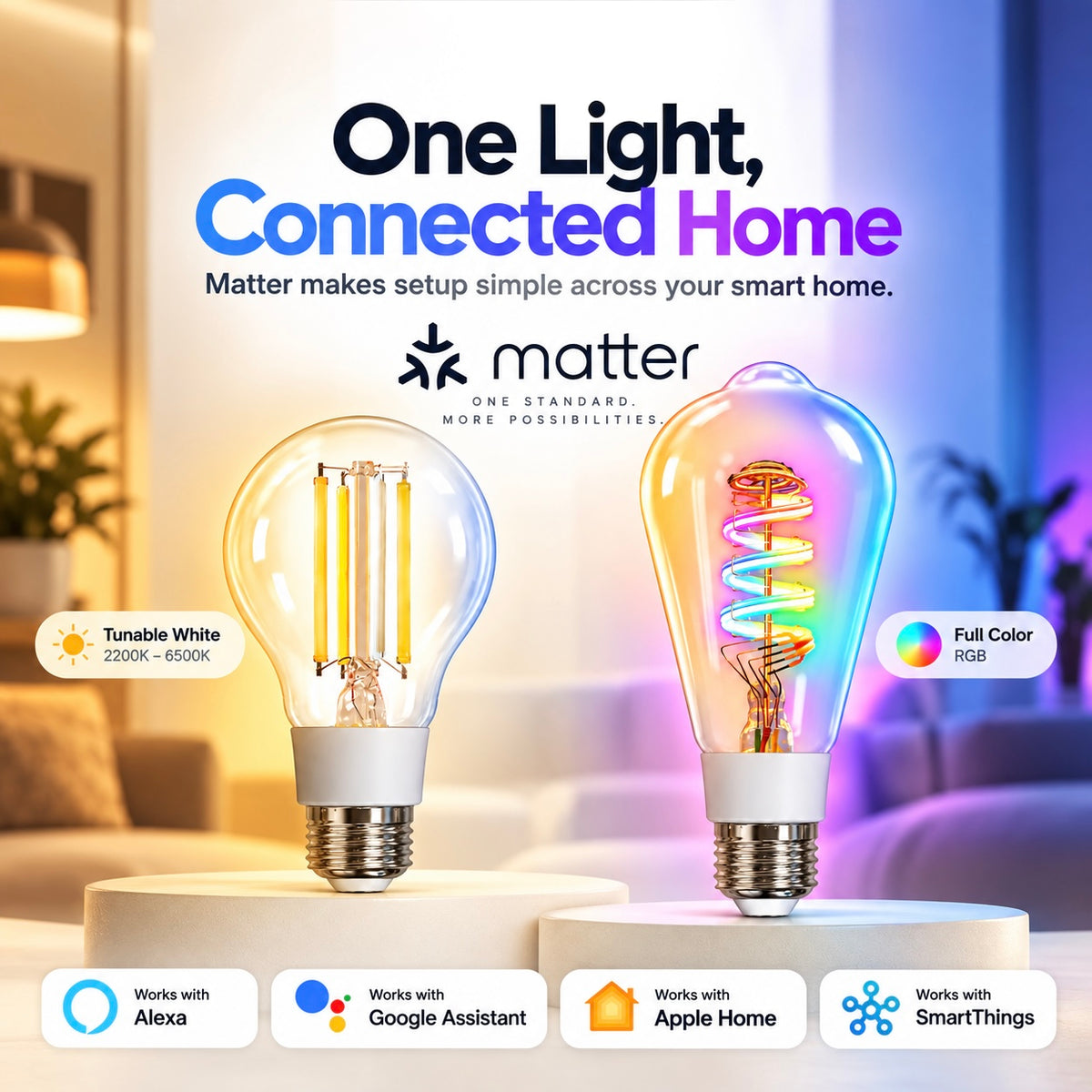 Glowinex Luma Tone E27 Wi-Fi connected LED bulb, product gallery photograph