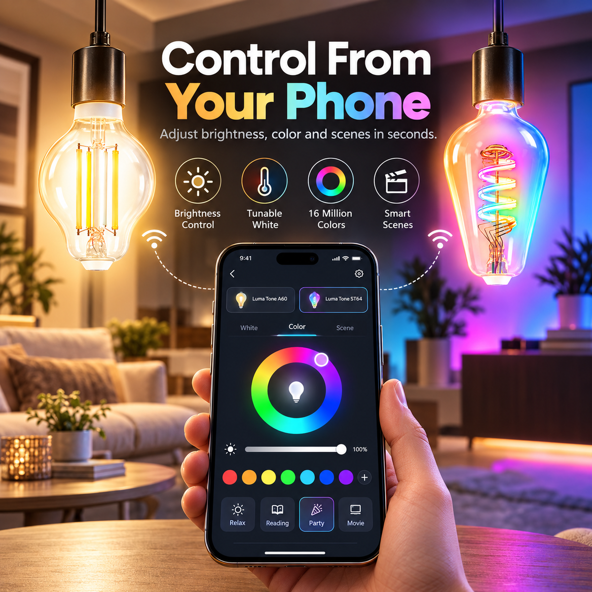 Glowinex Luma Tone smart bulb collection with tunable-white and RGB model options