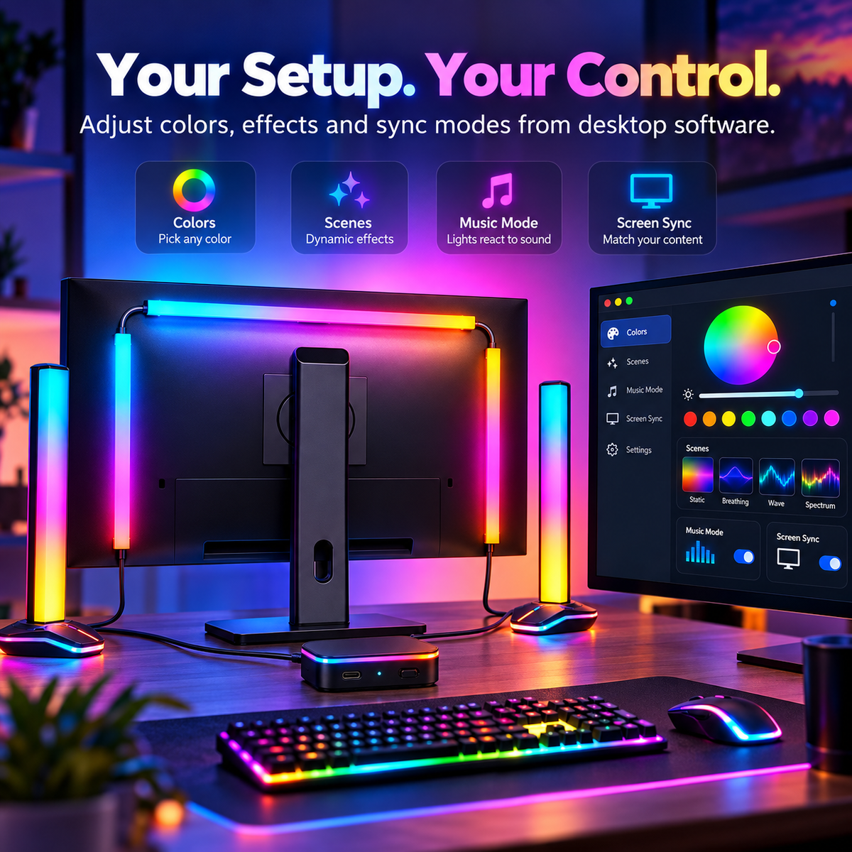 Glowinex Sync Stage colourful RGB ambient desktop lighting system, additional gallery image