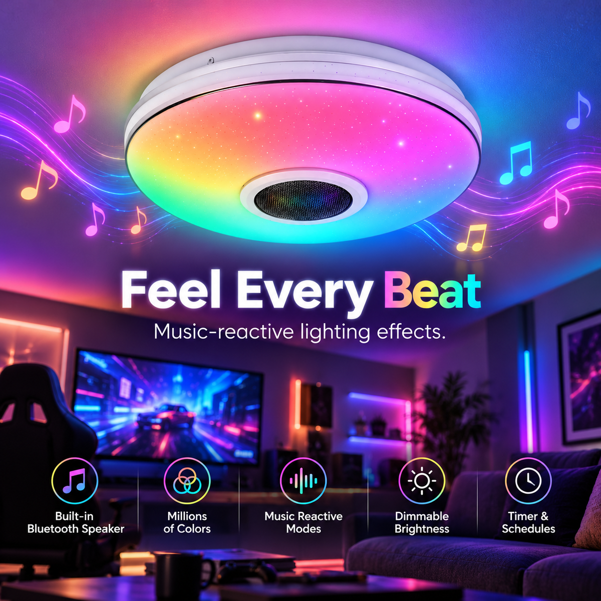 Glowinex Zenith Pulse dimmable, app-controlled RGB ceiling light, additional product image