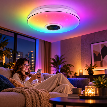 Glowinex Zenith Pulse round RGB ceiling light for ambient room lighting, product gallery view