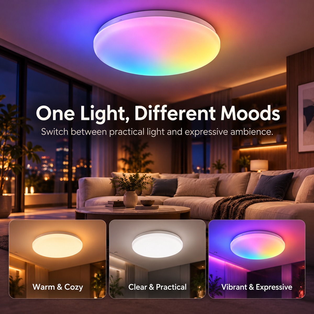 Glowinex Zenith Sol 23W RGB and adjustable-white LED ceiling light, additional product image